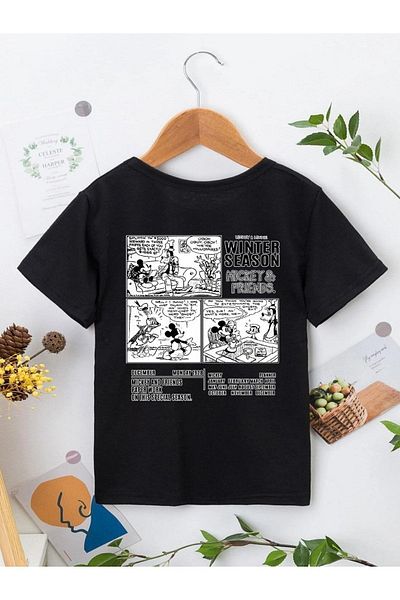VASK Unisex Comfortable Cotton Printed Black Children's T-shirt