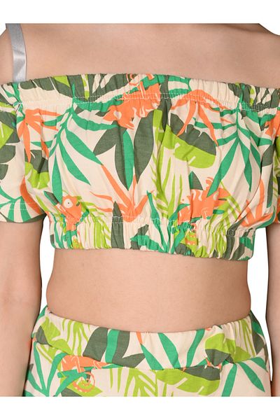 LilPicks By Styli Tropical Print Crop Top & Pants Set
