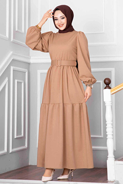 EBRUTESETTÜR Beliz Belted Hijab Dress Honey Foam