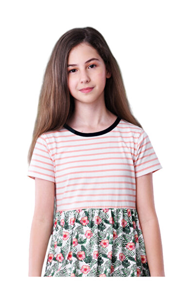 Victor and Jane By Styli Contrast Striped Floral Print Casual Dress