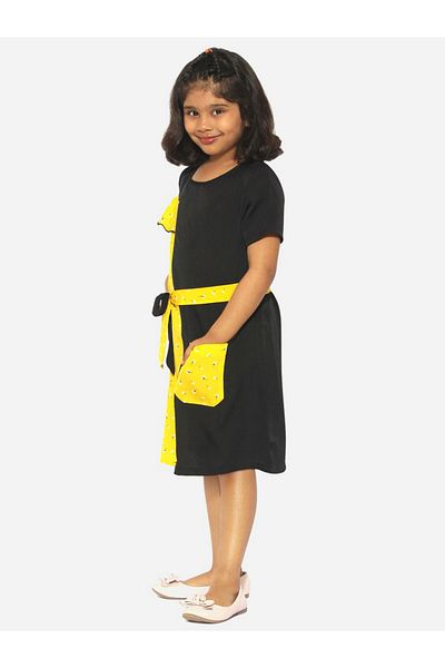 Stylo Bug By Styli Color Block Floral Print Dress with Tie Belt
