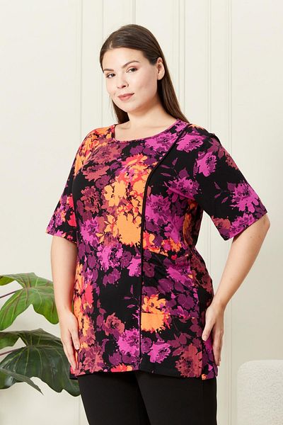 RMG Plus Size Patterned Orange T-Shirt