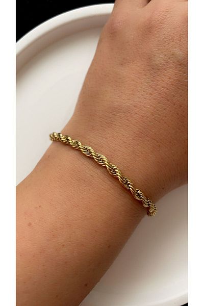 Liva Accessories Anti-Allergic Thick Twist Chain Bracelet Without Darkening in Gold Crafting - Gold Color