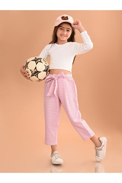 LilPicks By Styli Rib Crop Top & Gingham Check Pants Set