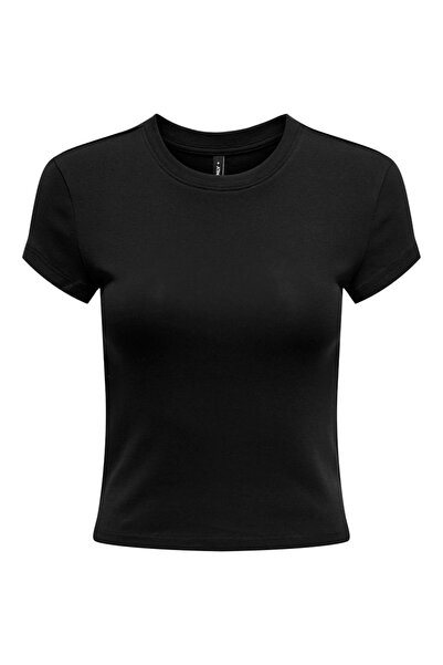 ONLY ONLELINA S/S O-NECK SHORT TOP JRS NOOS Kadın Siyah Bluz - 15320229