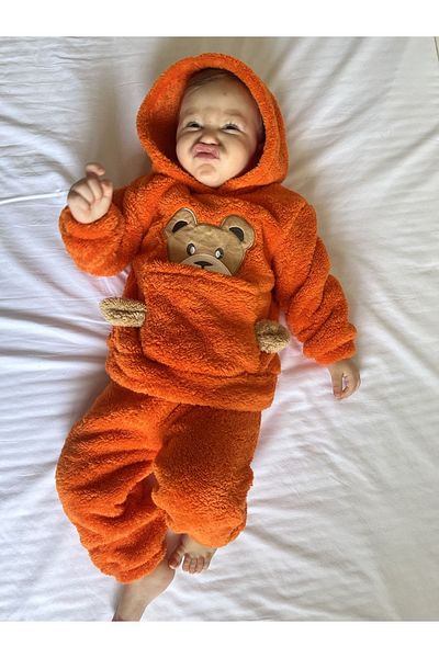 Minizade Winter Plush Welsoft Pocket Hooded Baby Set