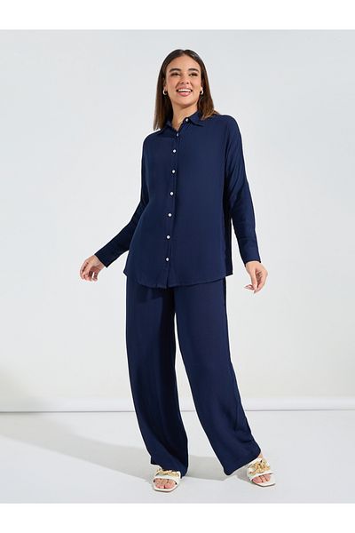 Styli Oversized Crinkle Shirt & Wide Leg Pants Co-Ords