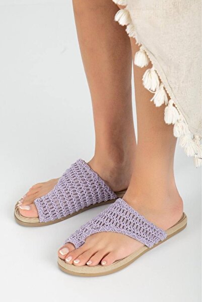 rabellashoes Rabella Marina Dantel Parmak Arası Terlik Mor