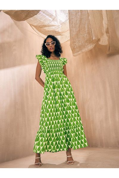 Sassafras By Styli All Over Print Tie-Up Back A-Line Maxi Dress