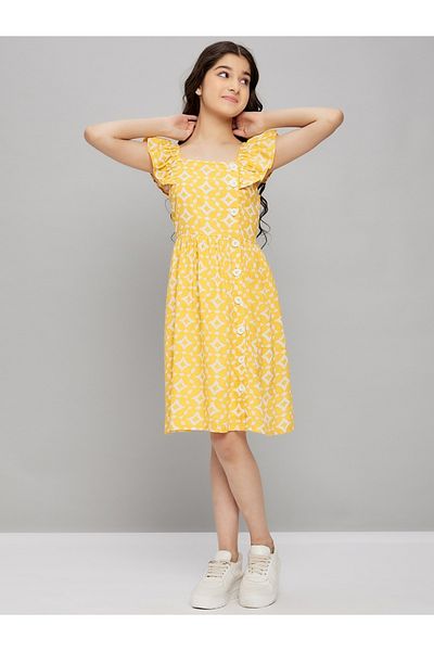 Stylo Bug By Styli Square Neck Frill Sleeves Knee Length Dress