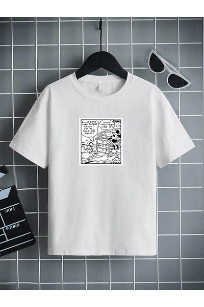 VASK Unisex Άνετο Παιδικό μπλουζάκι από βαμβακερό εμπριμέ λευκό
