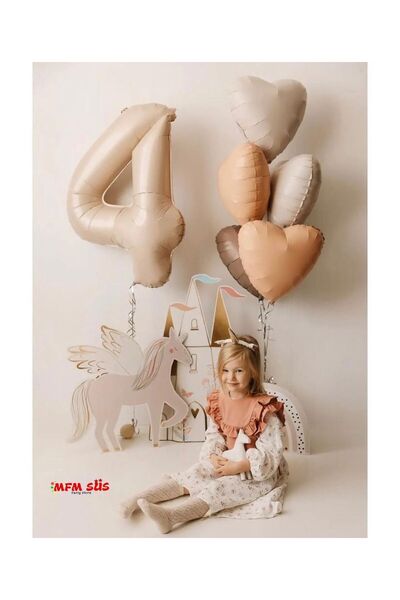 MFM Σετ μπαλόνι 4 ετών Μπεζ καραμέλα καφέ αλουμινόχαρτο