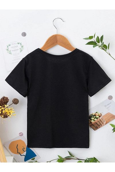 VASK Unisex Comfortable Cotton Printed Black Children's T-shirt