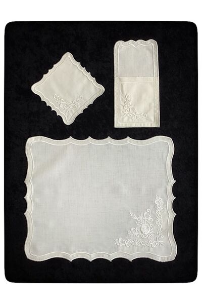 ÇeyizHan 18 قطعة - طقم تقديم أمريكي من الكتان المطرز المزجج