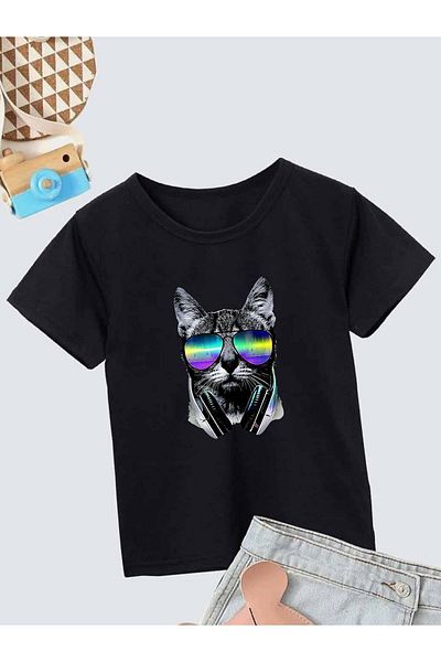 VASK Unisex Comfortable Cotton Printed Black Children's T-shirt