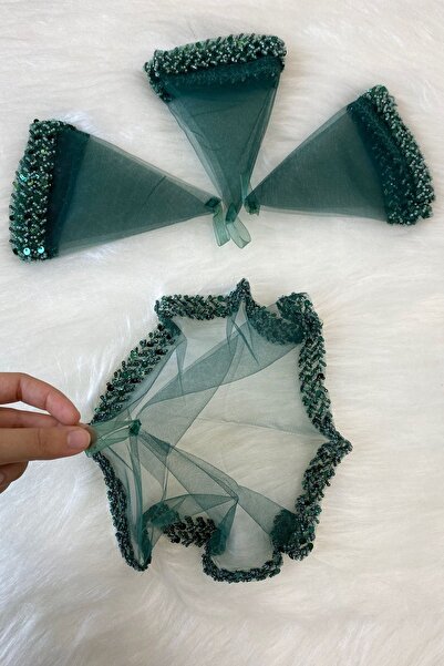 ZEYMERADE Zümrüt Yeşili Gelin Mendili, Halay El Mendili, Zarif Su Taşlı Pullu...