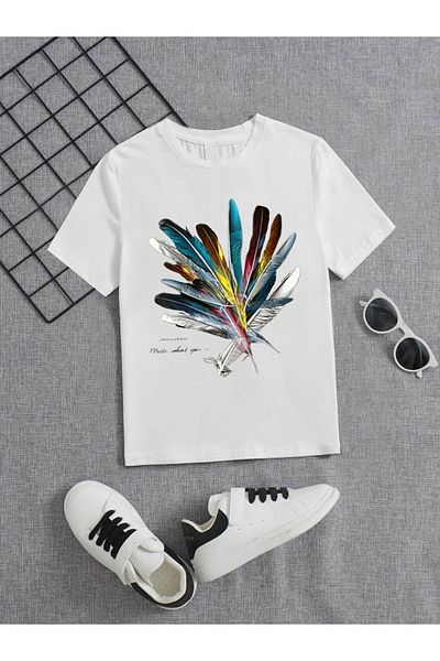 VASK Unisex Άνετο Παιδικό μπλουζάκι από βαμβακερό εμπριμέ λευκό