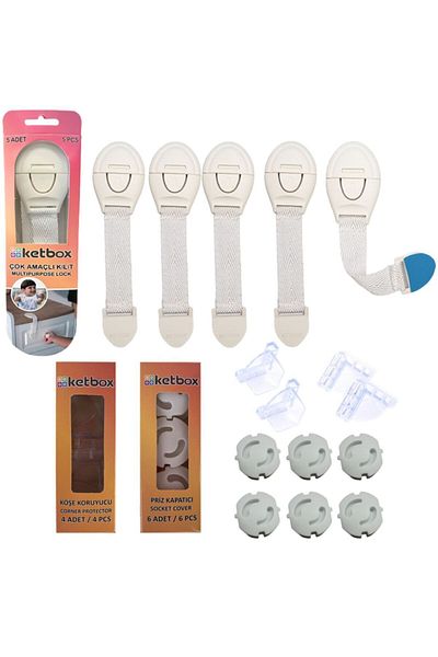 ketbox Child Baby Safety Set 5 Drawer Cabinet Lock, 4 Corner Protector, 6 Socket Protector