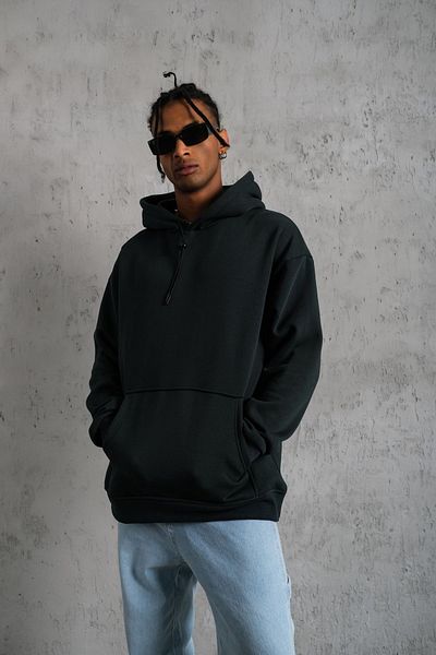 VASK - UNISEX 3 THREAD PLAIN HOODED OVERSIZE HOODIE SWEATSHIRT