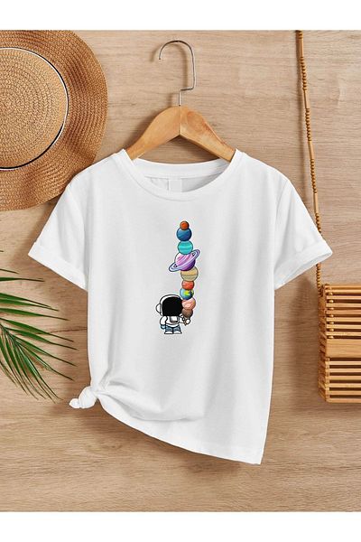 VASK Tricou alb pentru copii, unisex, confortabil, din bumbac, imprimat