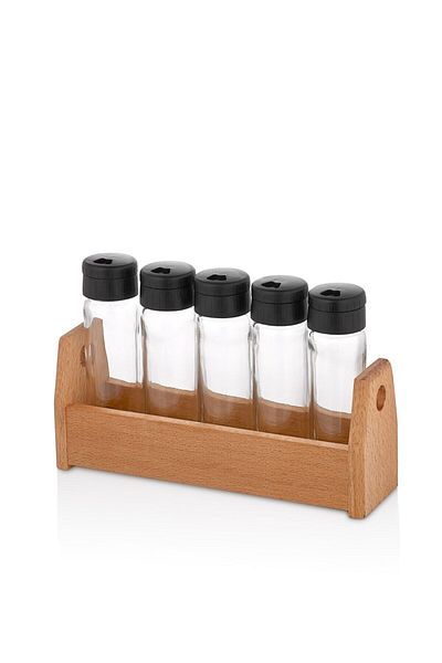 woodsy 5-Piece Spice Rack Set, 5-Piece Spice Rack with Wooden Stand