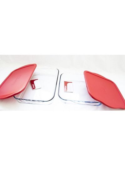 Paşabahçe Double Rectangular and Square Plastic Lid Pyrex Set 59124-59024