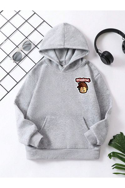 VASK UNISEX CHILDREN'S HOODED COTTON PRINTED SWEATSHIRT