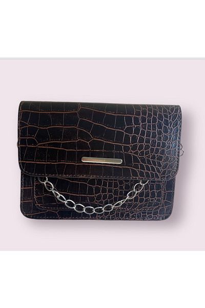 MECYA Geantă de damă Bitter Brown cu model de crocodil clutch baguette cu lanț