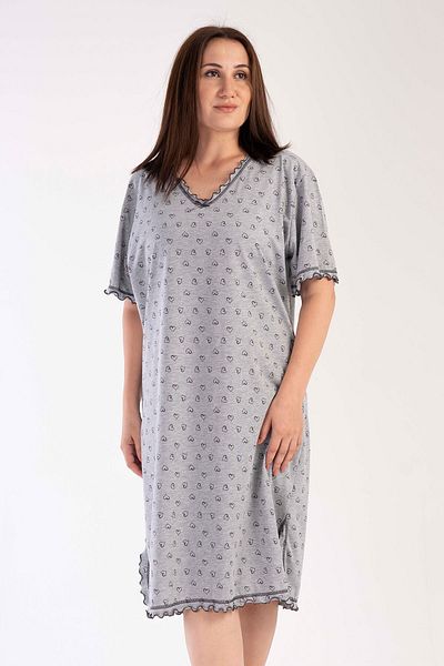 VİENETTA Women's Plus Size V-Neck Short Sleeve Grandma Nightdress 
 , 304140