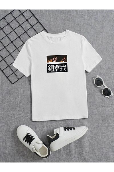 VASK Unisex Άνετο Παιδικό μπλουζάκι από βαμβακερό εμπριμέ λευκό