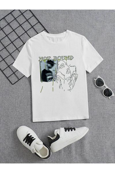 VASK Unisex Άνετο Παιδικό μπλουζάκι από βαμβακερό εμπριμέ λευκό