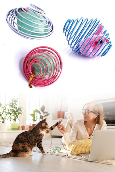 Buffer Spiral Cat Ball - Spring Metal Mouse, Splashing Play Ball