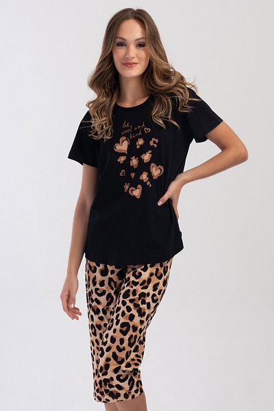 VİENETTA Γυναικείο σετ πιτζάμες με κοντό μανίκι Capri Plus Size βαμβακερό - 403317
