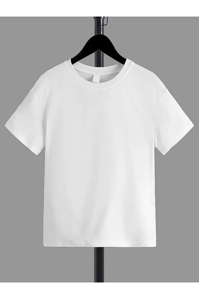 VASK Unisex Άνετο βαμβακερό απλό λευκό Παιδικό μπλουζάκι