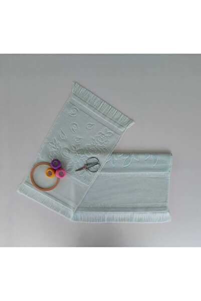 sarra 2'Lİ SARRA ETAMİN SAÇAKLI HAVLU SETİ (30x50-50x90 cm) - SU YEŞİLİ