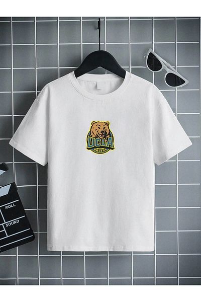 VASK Unisex Άνετο Παιδικό μπλουζάκι από βαμβακερό εμπριμέ λευκό