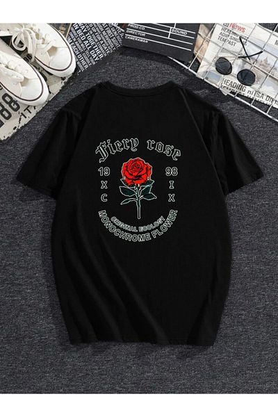MODADEER Μπλουζάκι Unisex Fiery Rose Oversize (πίσω κόκκινο τριαντάφυλλο)