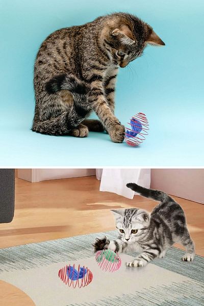 Buffer Spiral Cat Ball - Spring Metal Mouse, Splashing Play Ball