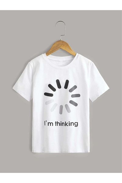 VASK Tricou pentru copii, unisex, confortabil din bumbac, imprimat THINGKING