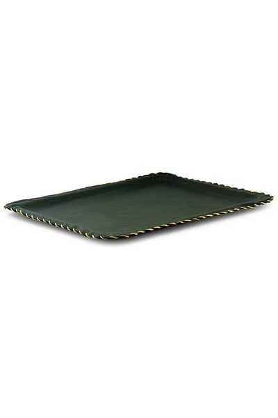 Tria Green Cornered Leather Tray - 1 Piece 20x30 Cm Handmade