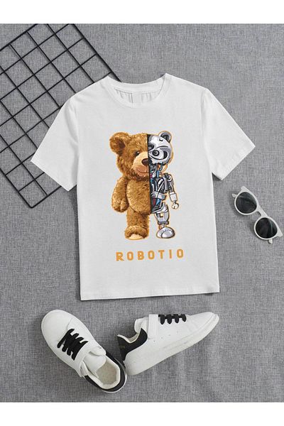 VASK Unisex Comfortable Cotton Printed White Children's T-shirt