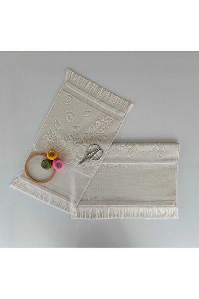 sarra 2'Lİ SARRA ETAMİN SAÇAKLI HAVLU SETİ (30x50-50x90 cm) - KAPİÇİNO