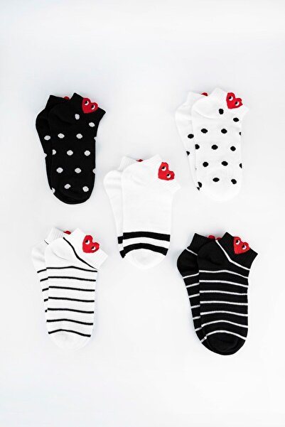 KonForYou Дамски къси чорапи с емотикон сърце и усмивка | 5 чифта