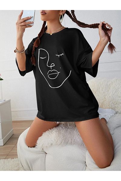VASK Unisex ΑΒΣΤΑΙΡΙΚΟ ΓΥΝΑΙΚΕΙΟ Μπλουζάκι με στάμπα Oversize
