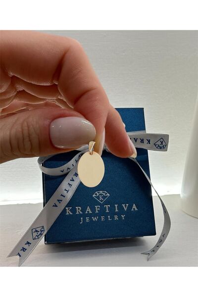 KRAFTIVA JEWELRY 14 Ayar Altın Oval Plakalı Kolye Ucu