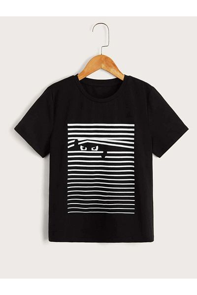 VASK Unisex Comfortable Cotton STRIPED CAT Printed Children's T-shirt