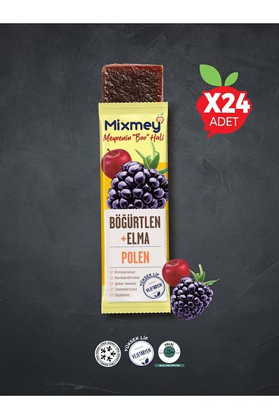 mixmey بار حبوب لقاح النحل وتوت التوت 24 قطعة |   وجبات خفيفة صحية – خالية من الغلوتين (25 جرام × 24 قطعة)