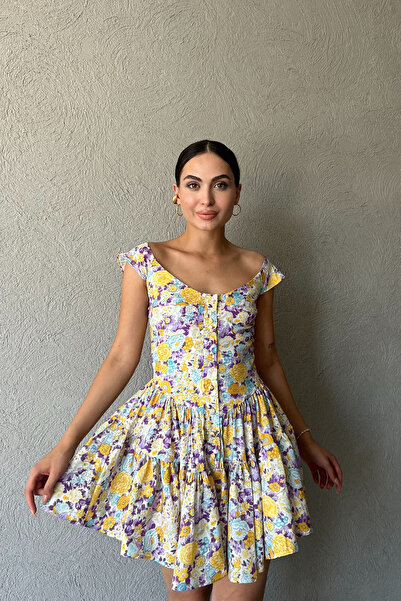 Seda Yalçın Atelier Purple Floral Patterned Women's Dress with Shorts