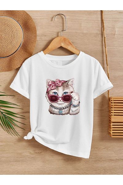 VASK Tricou pentru copii, unisex, confortabil, alb, imprimat din bumbac