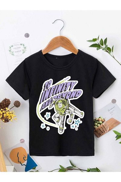 VASK Unisex Comfortable Cotton Printed Black Children's T-shirt